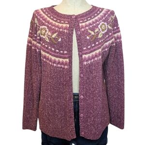 Y2K Penmans Embroidered Fair Isle Cardigan Sweater Women’s Large